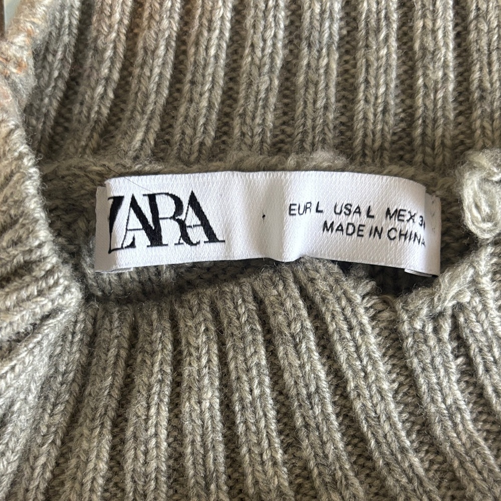 Zara High Neck Destroyed Crystal Studded Cable Knit Sweater In Gray Large Nwot View 4